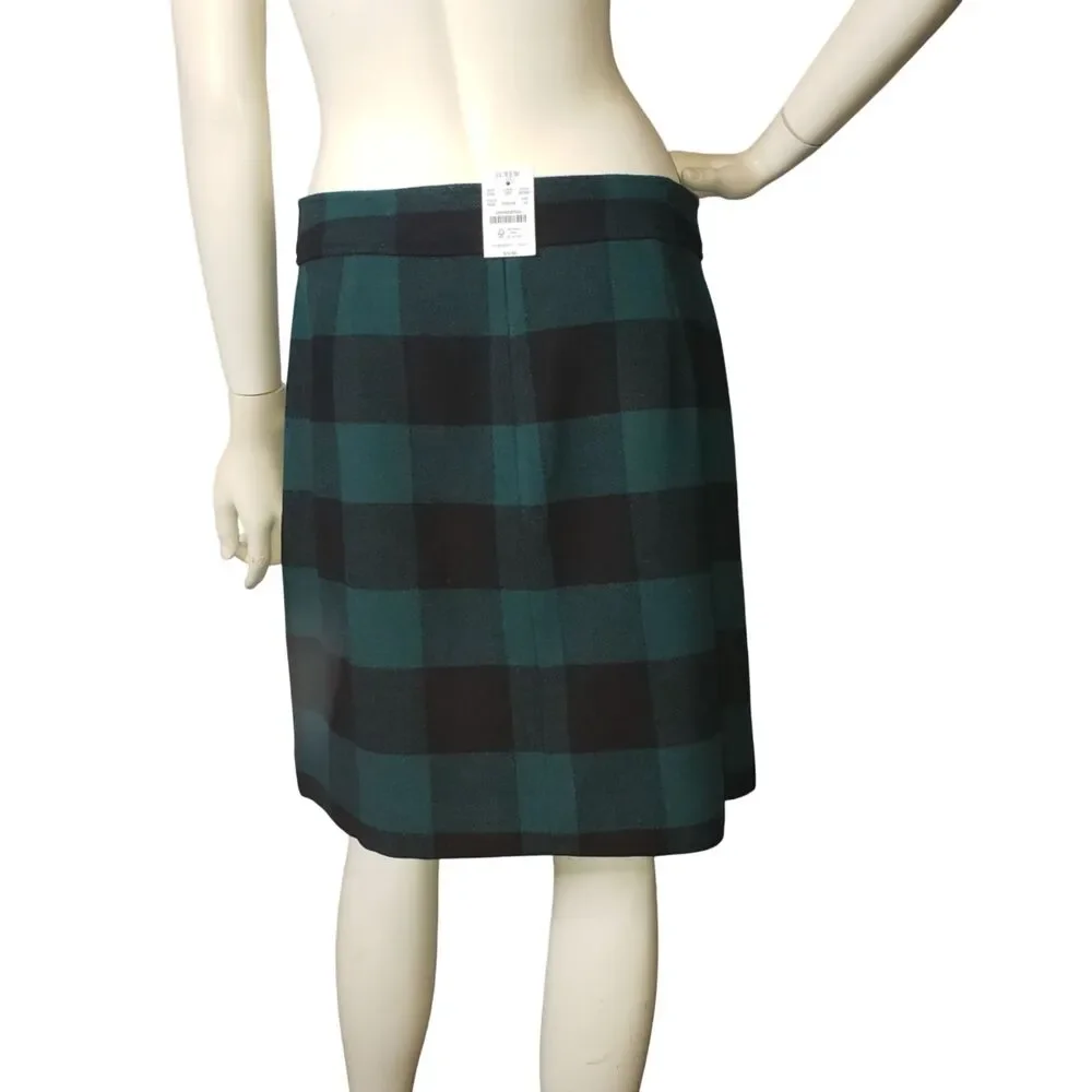 J. CREW Green Tartan Plain Wool Skirt Womens Size 14 NEW